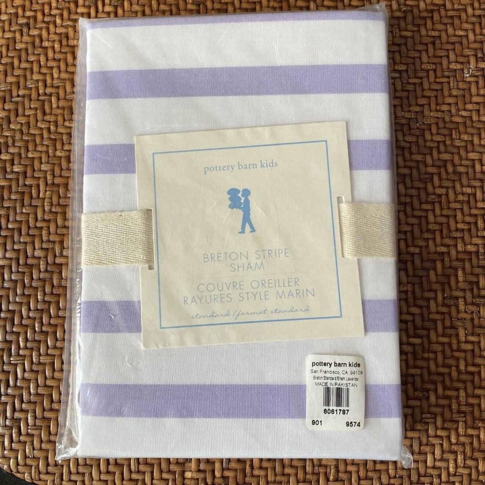Pottery Barn‎ Kids Purple Breton Stripe Standard Pillow Sham New in Package